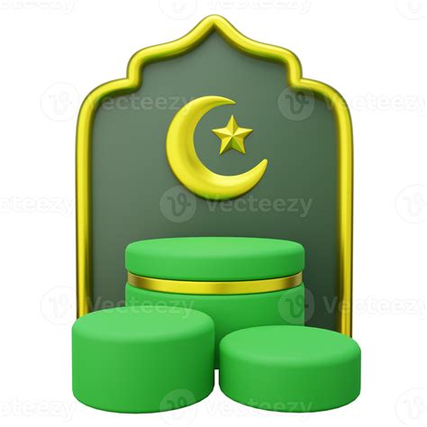 3d Ramadan Product Podium Decorated With Islamic Gate And Crescent