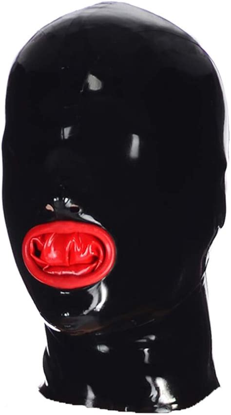 Exlatex Latex Hood Mask Rubber Mouth With Inner Red Condom