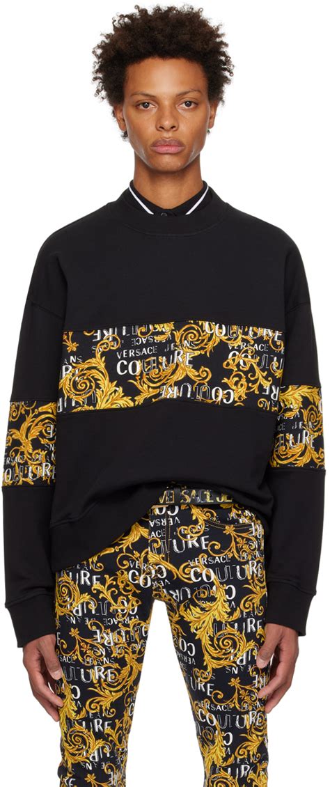 Versace Jeans Couture Pull molletonné noir et jaune à panneaux