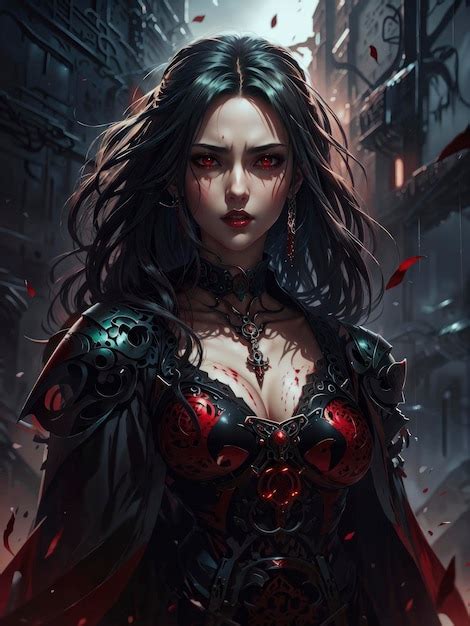 Premium Ai Image Full Figure Female Vampire In Blood Rain