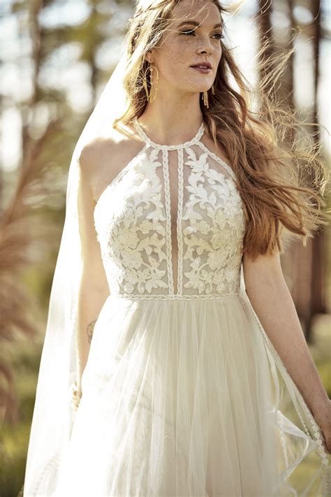 Modern Boho Wedding Dress With Linear Lace Details - PINBuzz