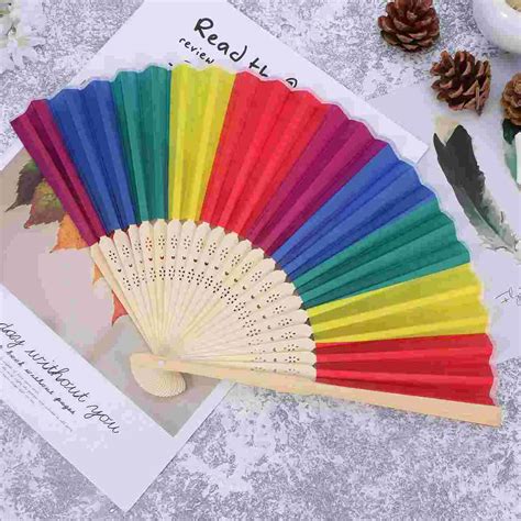 Fan Folding Fans Rainbow Party Hand Handheld Women Chinese Foldable