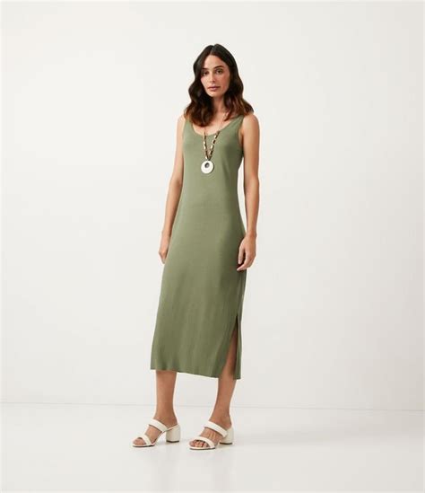 Vestido Midi Em Viscose Canelado Sem Mangas Verde