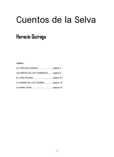 Cuentos De La Selva Horacio Quiroga Indice La Tortuga Gigante