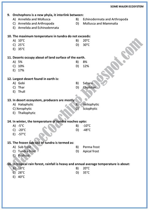 Adamjee Coaching Biology Mcqs Xii Some Major Ecosystems Mcqs