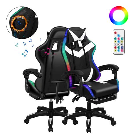 Aqmeifen RGB Gaming Chair with Bluetooth Speaker and LED Lights ...