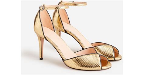 J Crew Rylie Peep Toe Heels In Snake Embossed Italian Leather In