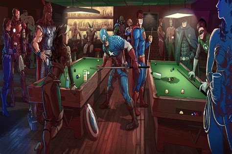 Marvel Vs Dc Pool Table Superhero Poster Superior Satin Canvas Size