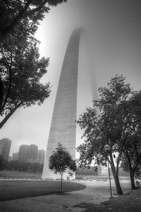 St Louis Arch in the Fog Black and White Photograph by Jon Dickson - Pixels