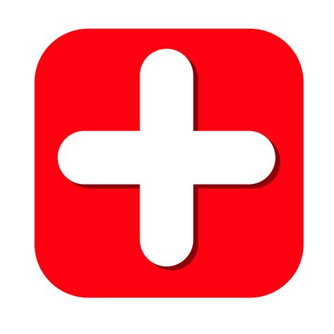 Red medical cross in circle and square. First aid sign. Hospital emblem. Emergency button ...