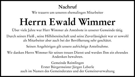 Traueranzeigen Von Ewald Wimmer Augsburger Allgemeine Zeitung