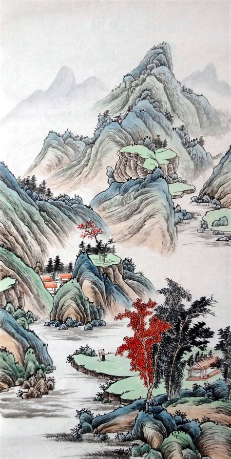 Hand Painted Shan Shui Painting Original Chinese Landscape Etsy