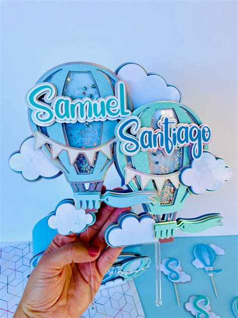 Up Up And Away Cake Topper Personalized Hot Air Balloon Cake Topper Hot Air Balloon And Cloud