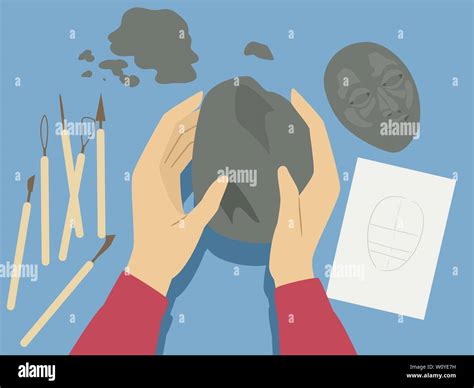 Illustration Of Hands Holding Clay With Sketch And Clay Modeling And