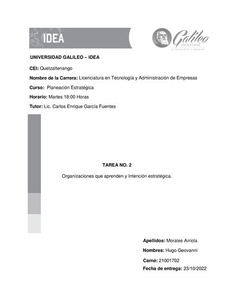 Tarea 2 Semana 3 Planeación Estratégica 21001702 Hugo Morales