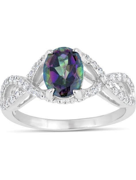 Mystic Topaz And White Topaz Sterling Silver Rhodium Plated Mm X Mm