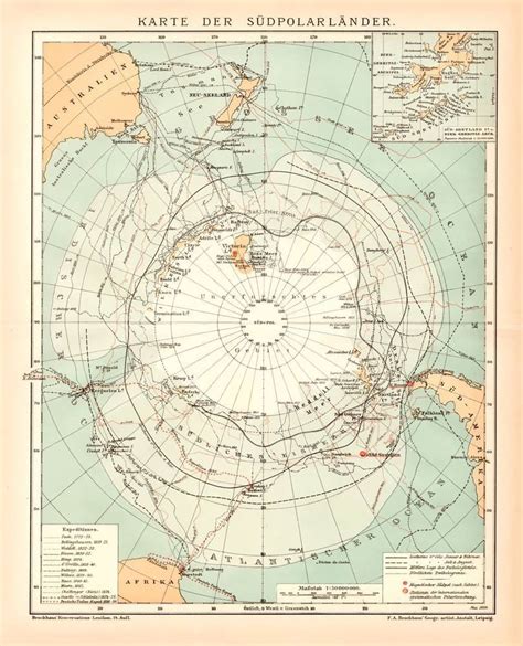 Südpolarländer Südpol Shetland Lithographie 1892 alte historische