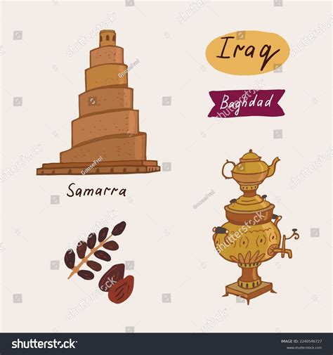 Iraq Travel Landmark Vector Illustrations Set Stock Vector (Royalty