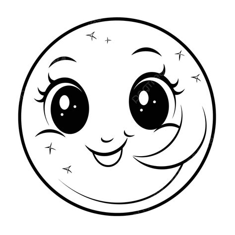 Cute Cartoon Moon Coloring Page Outline Sketch Drawing Vector, Moon ...