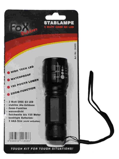 Stablampe 3 Watt LED mit Zoom für Outdoor