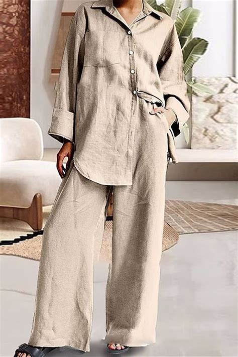 Casual Simplicity Solid Pocket Turndown Collar Long Sleeve Two Pieces 6