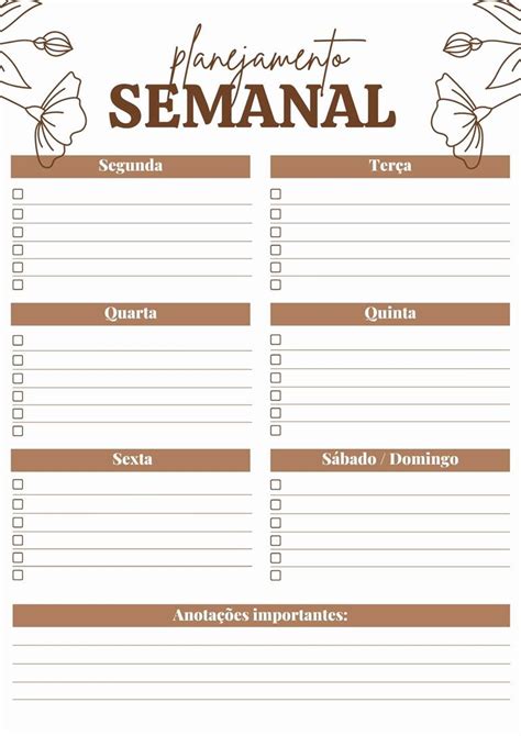 Planner Semanal Para Imprimir Modelo Artesanato Passo A Passo