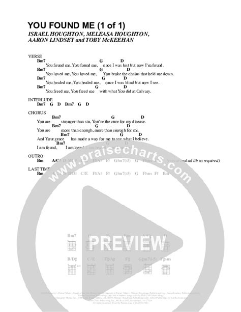 You Found Me Chords PDF (Israel Houghton) - PraiseCharts