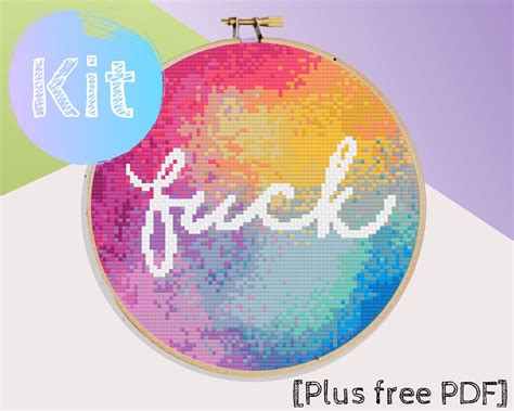 Rainbow Fuck Cross Stitch Kit Rainbow Cross Stitch Ready To Make Kit