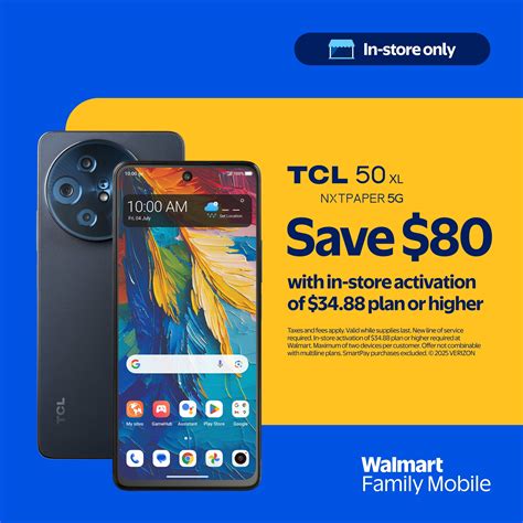 Walmart Family Mobile TCL 50XL NXTPAPER, 5G, 128GB, Blue - Prepaid