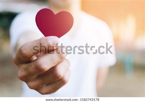 Asian Man Hold Red Heart Shaped Stock Photo Shutterstock