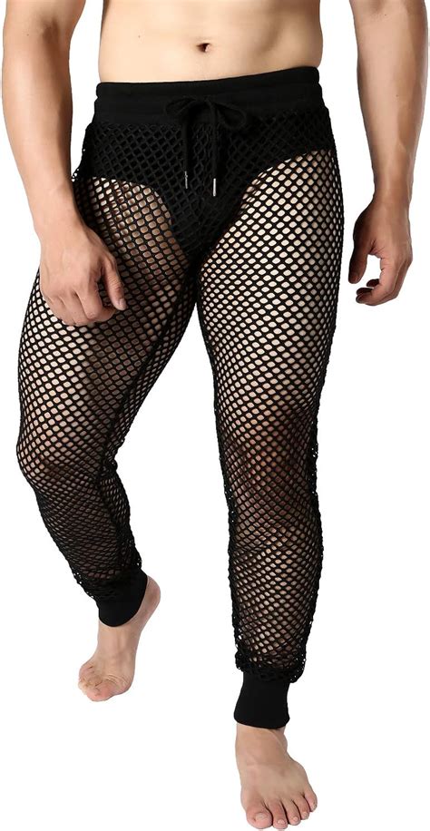 Jogal Herren Mesh Fischnetz Durchsichtige Hose Stretchy Muscle Leggings