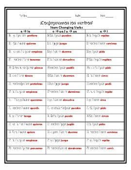 Stem Changing Verbs Worksheet