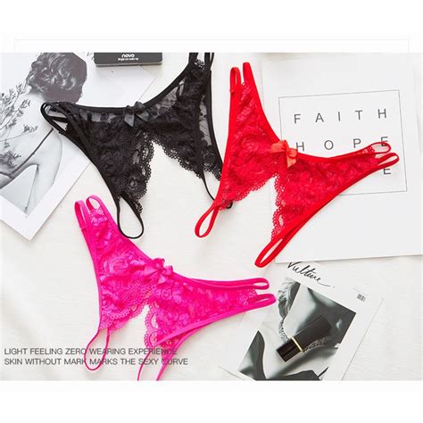 Jual Lingerie Wanita Celana Dalam Open Crotch G String Renda Transparent Seamless Thongs C