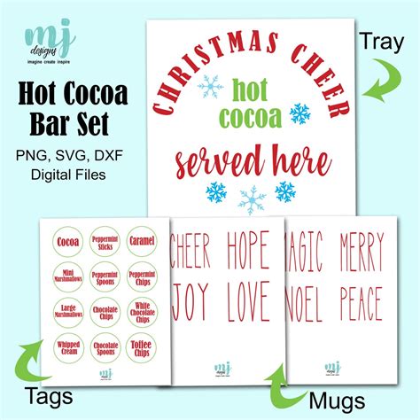 Hot Cocoa Bar Digital Files SVG DXF PNG Files Christmas Cheer Hot Cocoa Served Here Tray