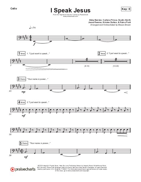 I Speak Jesus Choral Anthem Satb Cello Sheet Music Pdf Signature