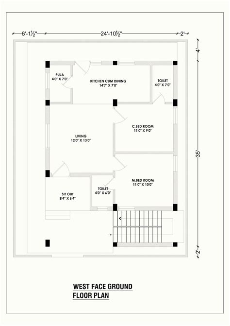 30X40 West Facing House Vastu Plan With Pooja Room - Jessica Dovale