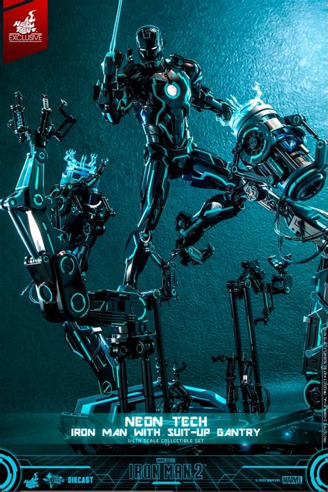 MARVEL NEON TECH IRON MAN WITH SUIT UP GANTRY FIGURE HOT TOYS
