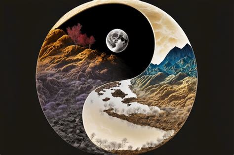 Símbolo de yinyang representado como paisaje lunar Foto Premium