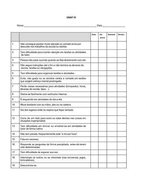 Escala Snap Iv Para Avaliação De Atenção Pdf