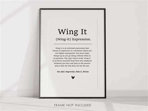 Wing It Definition Print Wing It Quote Wall Art Typography Print Funny