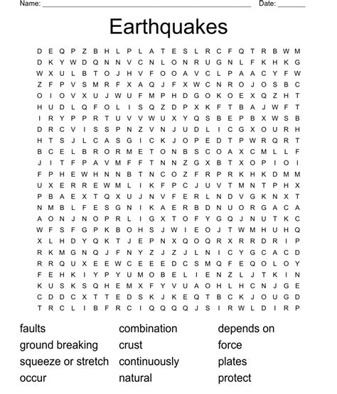 Earthquake Word Search Puzzle