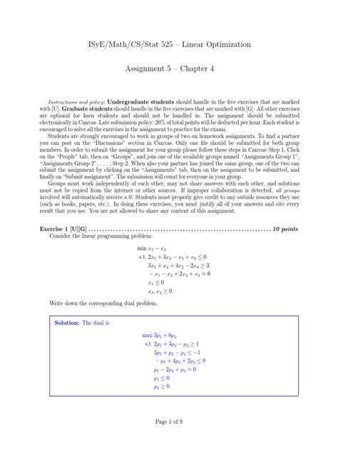 Solving Linear Optimization Problems An Analysis Of Assignments On