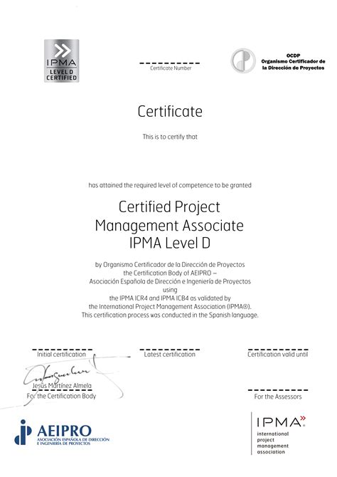 Certified Project Management Associate IPMA Level D AEIPRO IPMA Spain