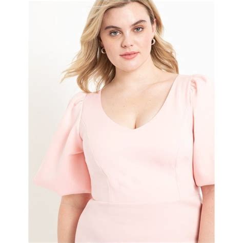 Eloquii Dresses New Eloquii Blush Pink Puff Sleeve Scuba Dress