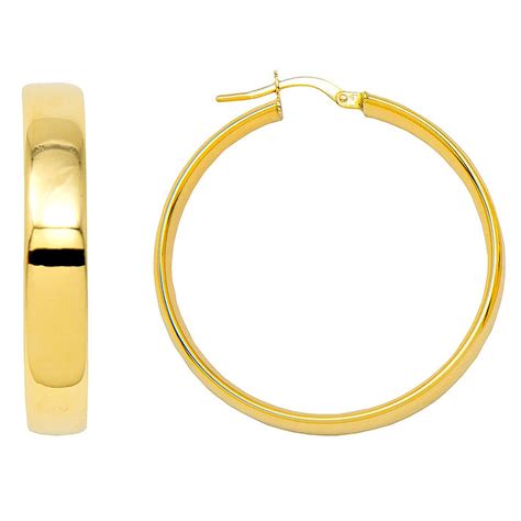 14k Yellow Gold Flat And Wide Hoop Earrings 5mm Wide Two Sizes