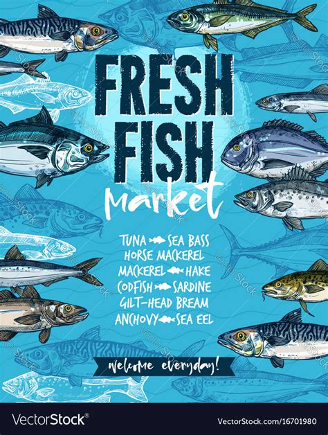 Fresh Fish Banner For Seafood Market Template Vector Image