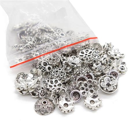 150pcs Tibetan Antique Silver Color Beads End Caps Flower Bead Caps For