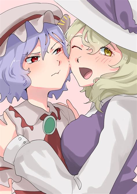 Safebooru 2girls Annoyed Ascot Blonde Hair Blue Hair Breasts Cheek To Cheek Hat Heads Together