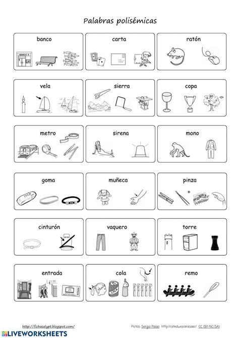 Palabras PolisÉmicas Interactive Worksheet Interactive Online Activities Workbook