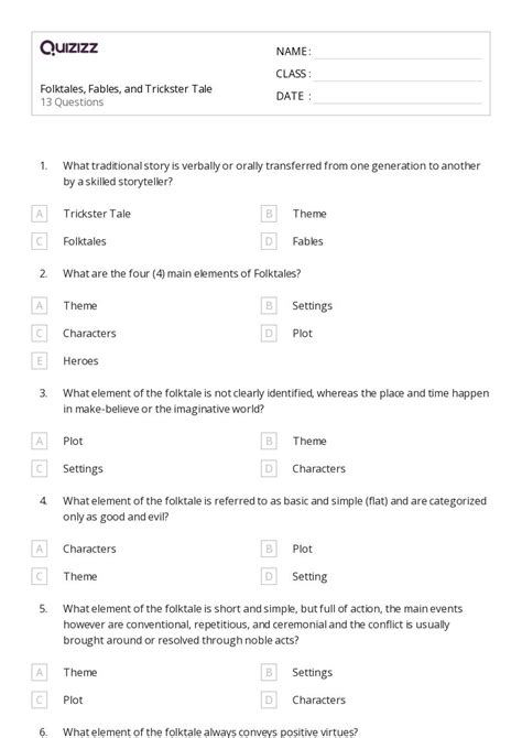 50 Folktales Worksheets For 7th Grade On Quizizz Free Printable